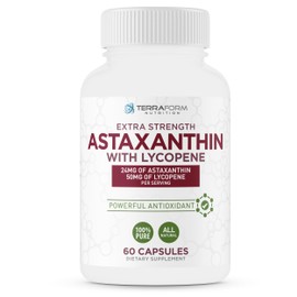 TerraForm Nutrition Astaxanthin Supplement 24mg with Lycopene 50mg – High Dose Dual Spectrum Antioxidant Complex - Natural Astaxanthin from Haematococcus Pluvialis Microalgae - 60 Servings
