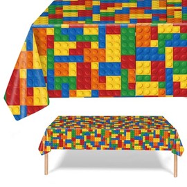 MORAINJAY Party Tablecloth,Building Blocks Table Cloth,137x274cm Colorful Building Blocks Themed Table Cover for Kids,Table Decorations for Boys Girls Birthday Party Supplies