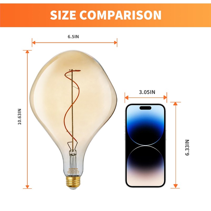 ALAMPEVER Dimmable LED Decorative Oversized Edison Bulbs 25W, 2200K Warm