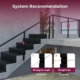 CR Fence & Rail Left Side Mount Cable Railing Post for Stairs, 2pcs 36" Powder Coated Stair Post for Stair Cable Railing Kit, Ideal for Cable Handrail Post, Deck Stair, Railing Indoor (Left)