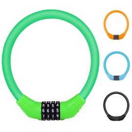 DELUXEFOX Bicycle Key Wire Lock 4 Digit Dial Saddle Lock Bicycle Wire Lock Wire Lock Coil Wire Lock Anti-Theft Passcode Lightweight Waterproof Durable Portable Convenient (Green)