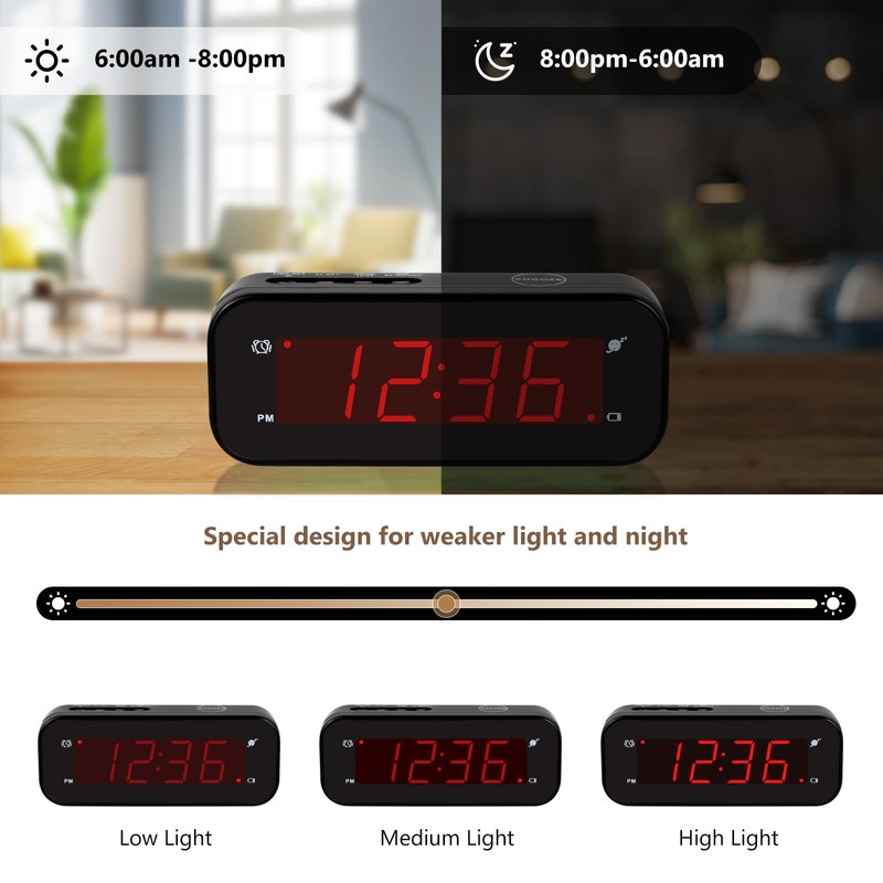 Timegyro Small Digital Clock Battery Operated, LED Travel Alarm Clock