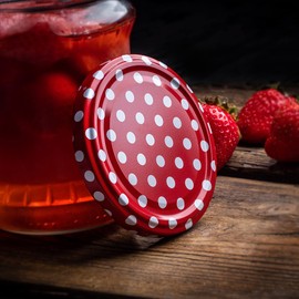 KADAX fi82 mm Screw Lid, Twist-Off Lid Set Made of Metal, Replacement Lids for Mason Jars, Lids with 6 Locking Teeth for Jars and Preserving Jars (Red Polka Dot, Pack of 10)
