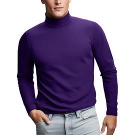Mens Turtleneck Long Sleeve Shirts Thermal(Purple,X-Large)
