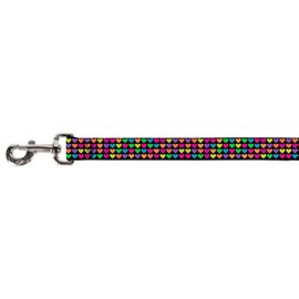 Buckle-Down Pet Leash - Mini Hearts Black/Multi Neon - 6 Feet Long - 1.5" Wide
