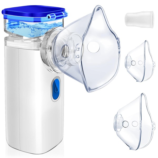 Nebuliser Inhaler for Adults and Children, Inhaler with Self-Cleaning Function, Inhaler Nebuliser with Mouthpiece and 2 Atomiser Membrane for Children and Adults, Portable and Quiet