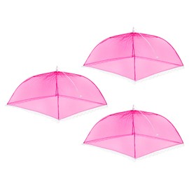 PATIKIL 17"X17" Mesh Food Covers, 3 Pack Collapsible Reusable Fruit Vegetable Food Screen Tent Umbrella for Kitchen Outdoor Picnics BBQ Party Camping, Pink