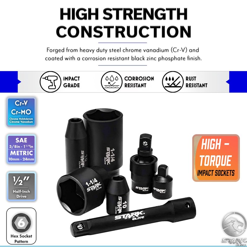 Stark Elite 1/2" Drive Master Impact Socket Set, 65-Piece Deep