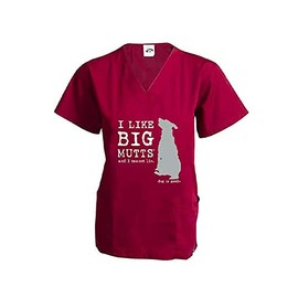 Dog is Good Scrub Top I Like Big Mutts - Relaxed Fit, Pockets, Gift for Dog & Cat Lovers, Veterinarians, Vet Techs, Nurses Wine