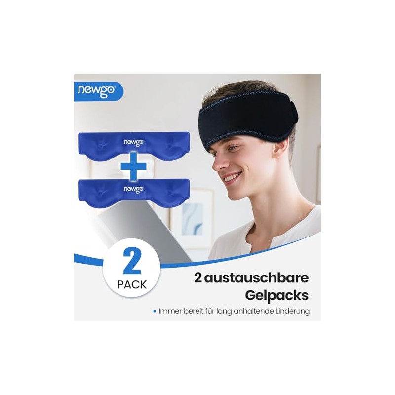 NEWGO Cooling Pad Gel Compress (2 Gel Inserts), Washable Head