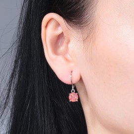 CiNily Round-Cut Opal Dangle Earrings for Women Hypoallergenic Rose Red Fire Opal Rhodium Plated Leverback Gemstone Drop Earrings Jewelry