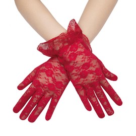 Long Keeper Lace Gloves Women's Opera Bridal Gloves Women Lace Gloves 1920s Bridal Gloves Lace for Prom Wedding Tea Party Costume, red, Unit size