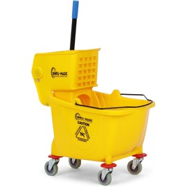 SIMPLI-MAGIC Commercial Mop Bucket with Side Press Wringer, 36 Quart – 50,000 Cycles Wringer – Industrial Mop Bucket with Wheels, Yellow