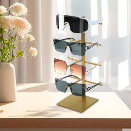KDYZS+ 4 Tier Sunglass Display Stand, Sunglasses Organizer, Titanium Brushed Eyeglass Holder Stand, Gold Sunglasses Rack for Homes, Offices, Boutique Shops（PATENT PENDING