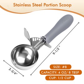 Fayomir 4 OZ Scoop, #8 Disher, Large Ice Cream Scoop with Trigger, Muffin Scoop, Large Cookie Scoops for Baking, Grey Handle, With Trigger for Portion Control