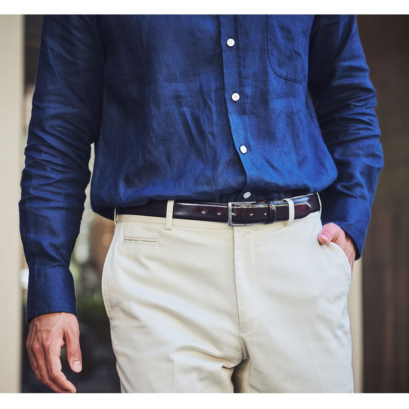 Ikenoha OT-010 Silver Leather Belt, Made in France by Rinaldi,