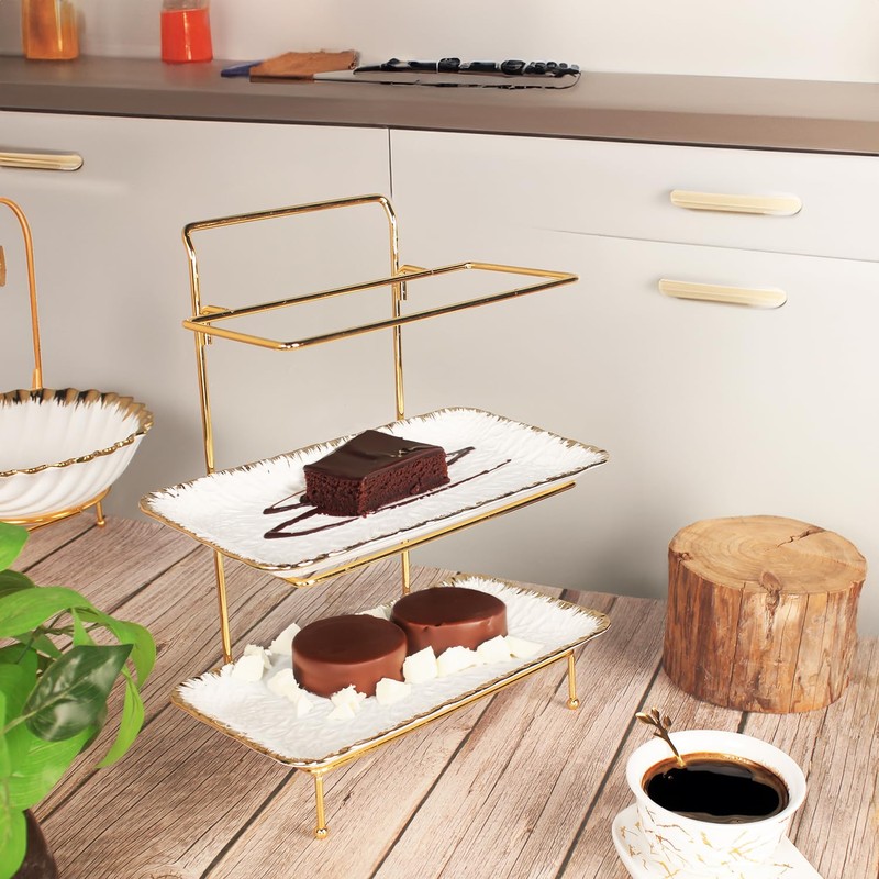 LIUYWYHCF Three-Tier Ceramic Plate Rack - Foldable Gold Plate Rack