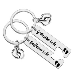 New Godparent Keychain Gifts Godmother to Be Godfather to Be Keychain Set with Baby Footprint Charm Godparents Proposal Gift Pregnancy Announcement for Godmother Godfather