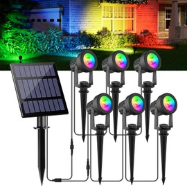 CREPOW Christmas Solar Spot Lights Outdoor, Solar Color Changing RGB Landscape Lighting Waterproof Auto ON/Off Adjustable Garden Lights for Yard, Garden, Driveway, Pool, Lawn (6-in-1)