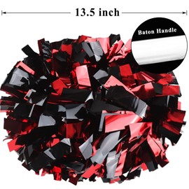 YIVENC 4 Pack Cheerleading Pom Poms,Metallic Cheer Pom Poms with Training Baton Handle for Team Sport Spirit Squad Bulk Cheerleaders(Black and Red)