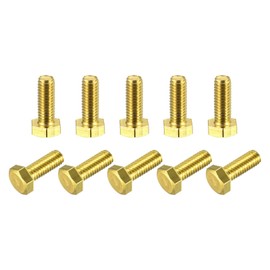 uxcell Brass Hex Bolts, M6x16mm 10pcs Fully Thread Grade 4.8 Solid Brass Hexagon Head Bolt Machine Screws for Machinery