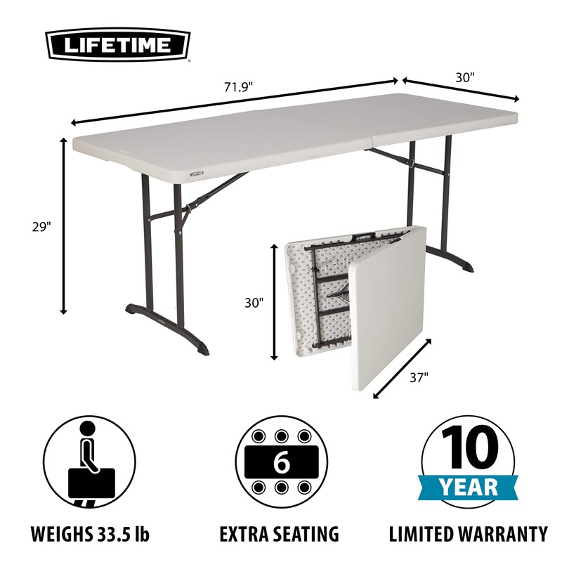 Lifetime Commercial Fold-in-Half Table, 6-Foot, Almond