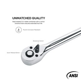 Neiko 03034A 3/8” Drive Extra Long Ratchet | 18” Length | 72 Tooth Gear | Cr-Mo Head | CR-V Steel