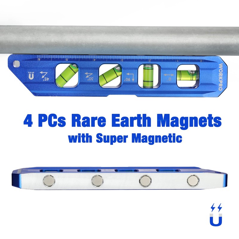 WORKPRO 8-Inch Magnetic Torpedo Level, Aluminum Alloy Construction, 4 Bubble