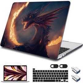 Tuiklol for MacBook Pro 16 inch Case (2020 2019 Release) Model A2141, Hard Shell Case for Keyboard Cover& OTG & Camera Cover with Retina Display and Touch Bar Fits Touch ID,Fire Dragons