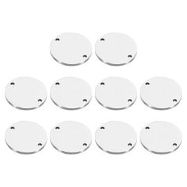 PATIKIL 18mm Steel Disc, 10Pcs Metal Stamping Blanks Tags Circle Round Pendants Metal Plate Connection Stainless Steel with 2 Holes for Laser Engraving Stamping Craft Name Tag, Silvery