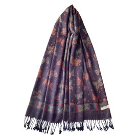 GFM® Butterfly Design Sparkly with Metallic Fibres Pashmina Style Scarf (EXC)(BF)(MSC97-Sparkly Navy Blue-GHNL)