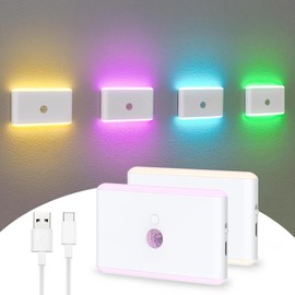 Justup Justup Nachtlicht mit Bewegungsmelder, 7 Farben Wiederaufladbares LED Nachtlicht, Dimmbare Mini Treppe Lichter Flur Licht, Auto EIN/AUS fr Kinderzimmer, Flur, Treppe, Schlafzimmer & Schrank (2 Stck)