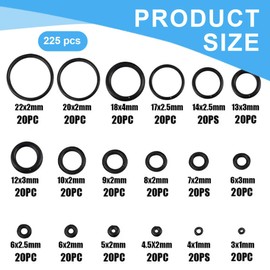 EIHI Rubber Rings 225-Piece Set Sealing Rings O-Ring Assortment Seals for Tap Sanitary Maintenance 18 Sizes Diameter 3-22 mm, blue