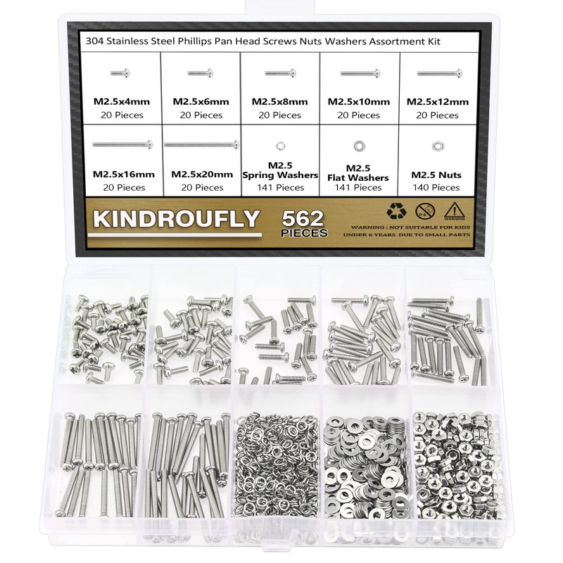 Kindroufly 562 Pieces M2.5 x 4/6 /8/10 /12/16 /20mm Phillips