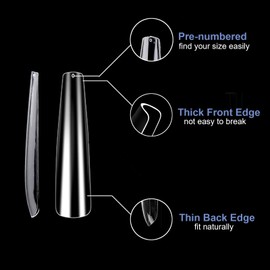 BlueZOO Gel 3XL Long No C Curve Nail Tips Pre-etching Coffin/Ballerina Clear Press On Nails for Extension, 240Pcs Full Cover Acrylic False Nail Tips for Beginner Professional Home DIY Salon Supplies