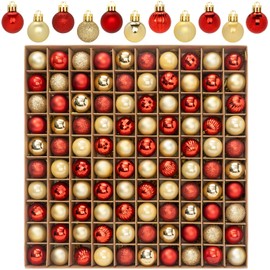 100 Pcs Mini Christmas Ball Ornaments Set, 1.18'' Red and Gold Small Shatterproof Xmas Tree Ornament Hanging Ball Bulk Decorations for Holiday Party Winter Décor
