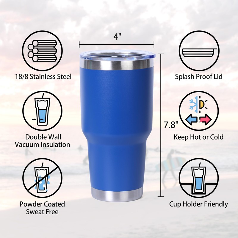Muka 30 Oz. Stainless Steel Tumbler, Durable Powder Coated Insulated