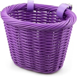 MEGHNA Children's Bicycle Basket, Front Braided Baskets for Girls, Adjustable Bicycle Basket with Leather Straps, Mini Handlebar Basket for Children's Bicycle, Purple
