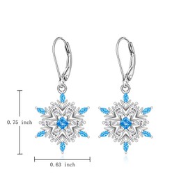 Snowflake Earrings for Women Sterling Silver Christmas Earrings Blue Snowflake Drop Dangle Earring Winter Crystal Jewelry Christmas Holiday Gift