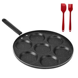 Kytree 7 Holes Egg Frying Pan Skillet, 12" Nonstick Egg Pan Aluminum Omelet Maker with Spatula & Brush for Breakfast, Pancake, Hamburger, Sandwiches, Crepe