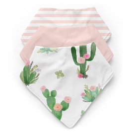 Sweet Jojo Designs Cactus Floral Girl Baby Bandana Bibs for Newborn Infant Feeding Drool - Pink and Green Boho Watercolor Shabby Chic Desert - 3 Pack Set of Absorbent Fabric Bibdanas