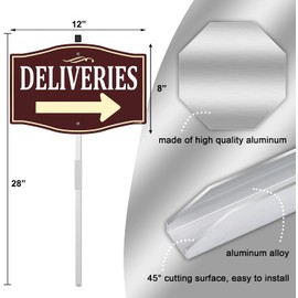 Deliveries with Right Arrow Sign Package Delivery Instructions 12" x 8" With 28" Long Metal Stake Shipping and Receiving With Stand Aluminum Outdoor Use Yard Business Home