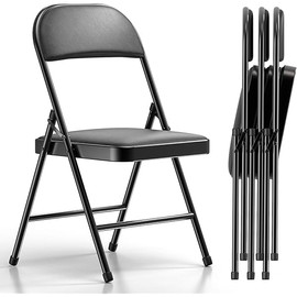 Nazhura 4 Pack Folding Chairs with Padded Cushion and Back, Khaki Metal Chairs with Comfortable Cushion and Durable Steel Frame for Home and Office, for Indoor and Outdoor Events (Black, 4 Pack)