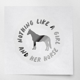 Decal Stickers of Girl and Her Horse (Metallic Silver) (Set of 2) Premium Waterproof Vinyl Decal Stickers for Laptop Smartphone Car Dirt Bike Wall Room Mason Jar Bathtub Door - ANDVER1e56283SI