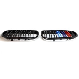 XOPIYAO Grille M Color Double Slats Gloss Black Grill Compatible with 2007 2008 2009 2010 2011 2012 2013 E70 E71 X5 X6 ABS Front Kidney Grill, 2-pc Set