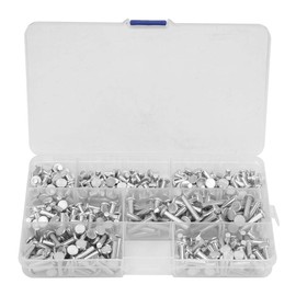 Flat Head Full Rivets, 350 Pieces M4 Set Nuts Blind Insert Aluminium Rivets Set Round Head Knurled Shaft Length 4/6/8/10/12/16/20 mm Clasp for Household Automotive Industry with Storage Box