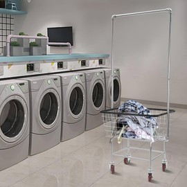 Laundry Cart,Steel Wire Laundry Cart,Laundry Basket With Wheels,Commercial Laundry Basket Cart Heavy Duty with Rod Rack 27x22x67in (A)