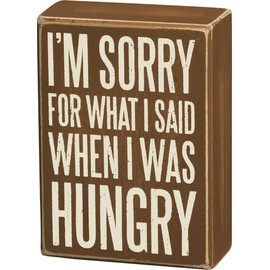 Primitives By Kathy Brown and White Distressed Box Sign, When I was Hungry