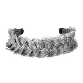 Hairband Braided Hairpiece Messy Wide 2 Strands Fluffy Braids Wig with Tooth Women Headband Hair Bands (Silver Grey)