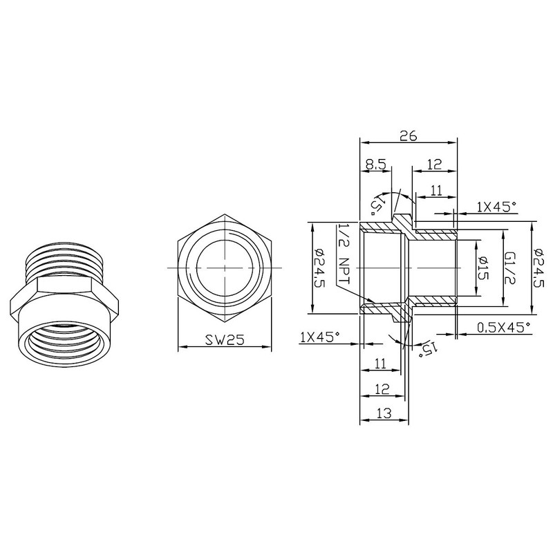 Cascada Lead-Free Brass Adapter, G Thread British BSPP Male to